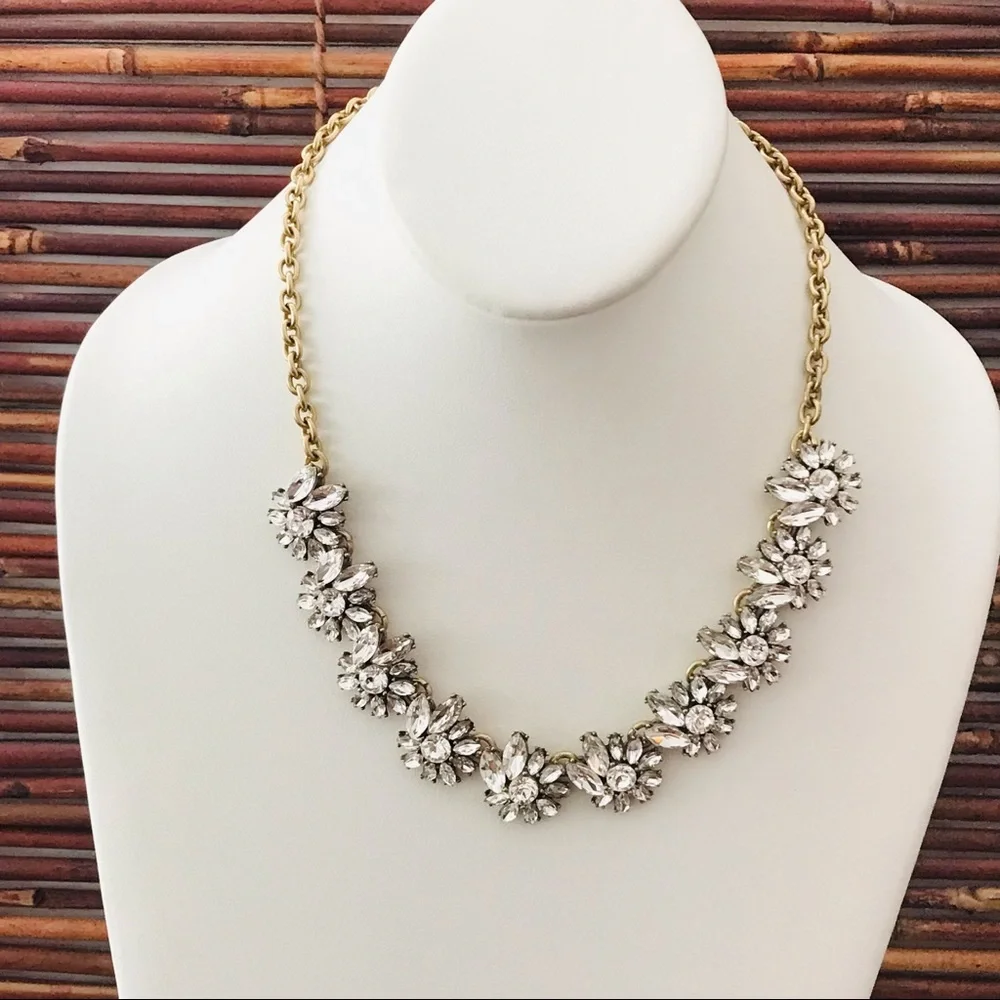J Crew Glitzy Rhinestone Gold Tone Necklace